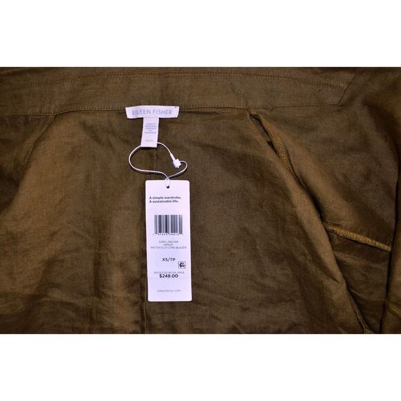 B0 NWT EILEEN FISHER Bronze Organic Linen Open Front Long Blazer Size XS $248 - Picture 5 of 6